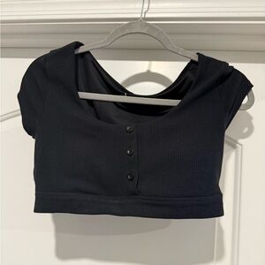 ALO Yoga Black Buttoned Crop Top